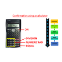 Confirmation of the reciprocal of a number using a calculator.